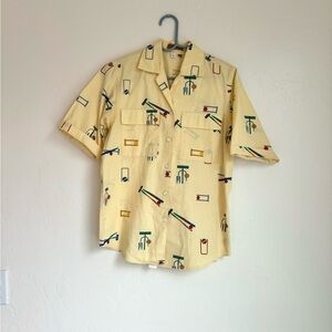Ruff Hewn Men's Yellow Croquet Graphic Short Sleeve Shirt 100 percent cotton